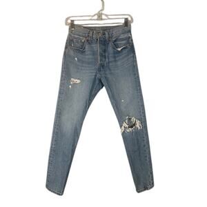 Levi’s Women’s Light Blue 501 S Skinny Button-Fly Distressed Denim Jeans Size 26